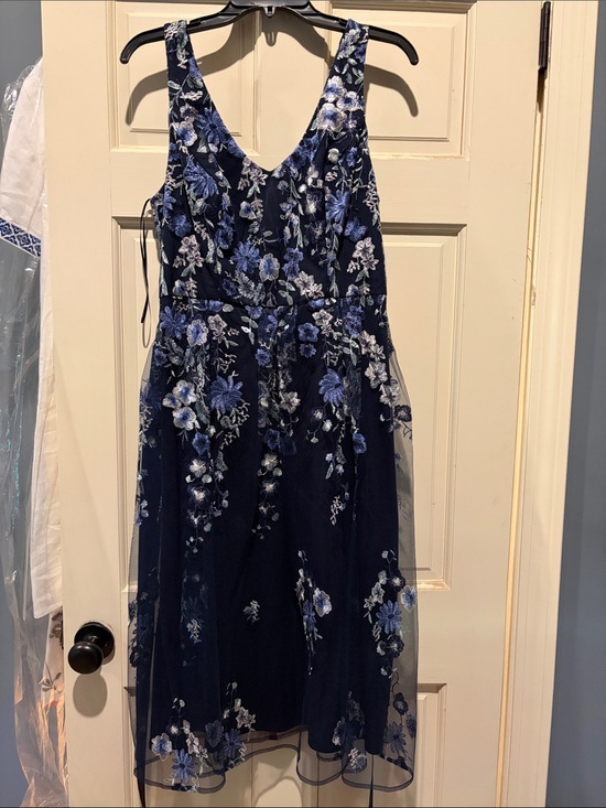 Alex Evenings Dresses & Skirts - Navy Blue Floral Embroidered V-Neck Midi Dress